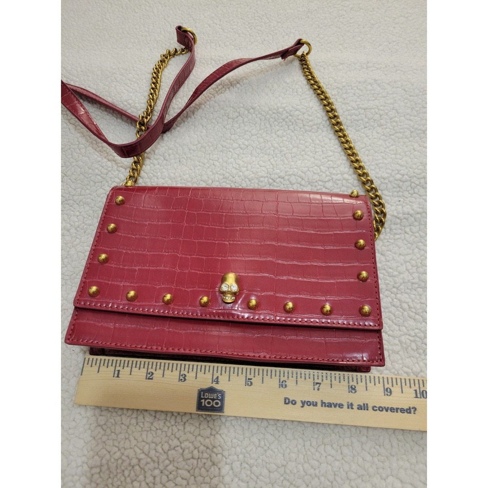 Like Dreams Skull Croc Embossed Red Vegan Leather Chain Clutch Crossbody Bag